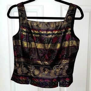 Vintage Black and Gold Brocade Corset Style Women's Top XS